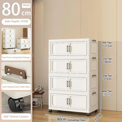 Folding Storage Cabinet with Drawers Home Organization Kitchen Bathroom Bedroom Multi-Functional Compact Closet Space Saver