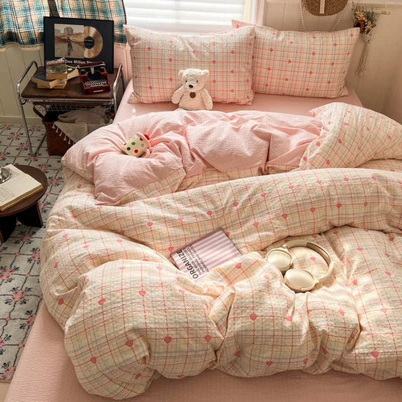 Ins Style Printed All-Cotton Bedding Set Antibacterial Dormitory Bedclothes for Students Comfort Skin-Friendly Home Decoration