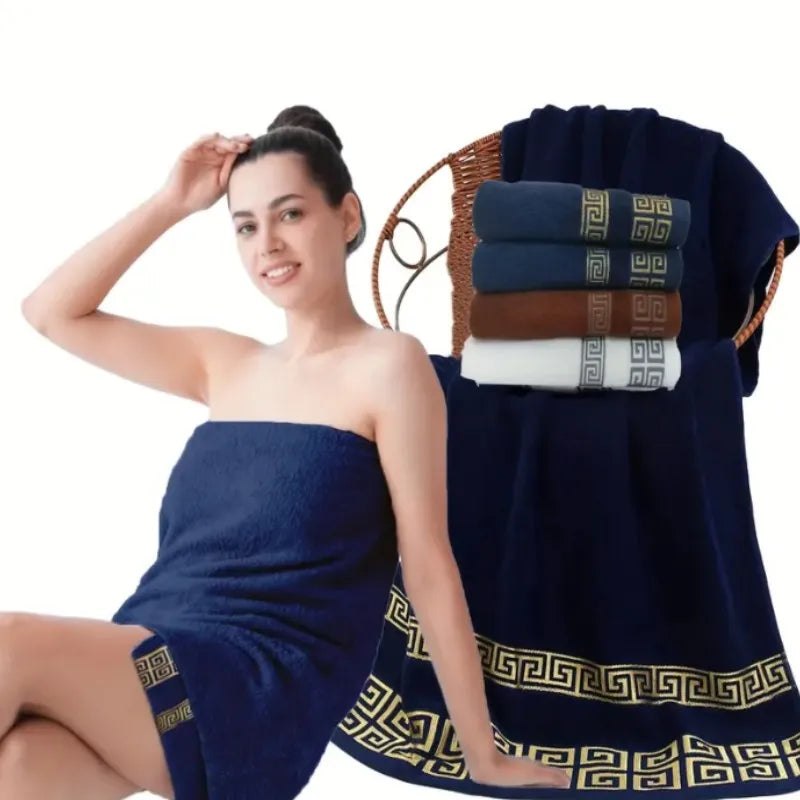 Large 140x70cm Bath Towels Cotton Thick Shower Towel Cover Embroidered Gift Sport Colors - Blue White Brown Black Green Grey