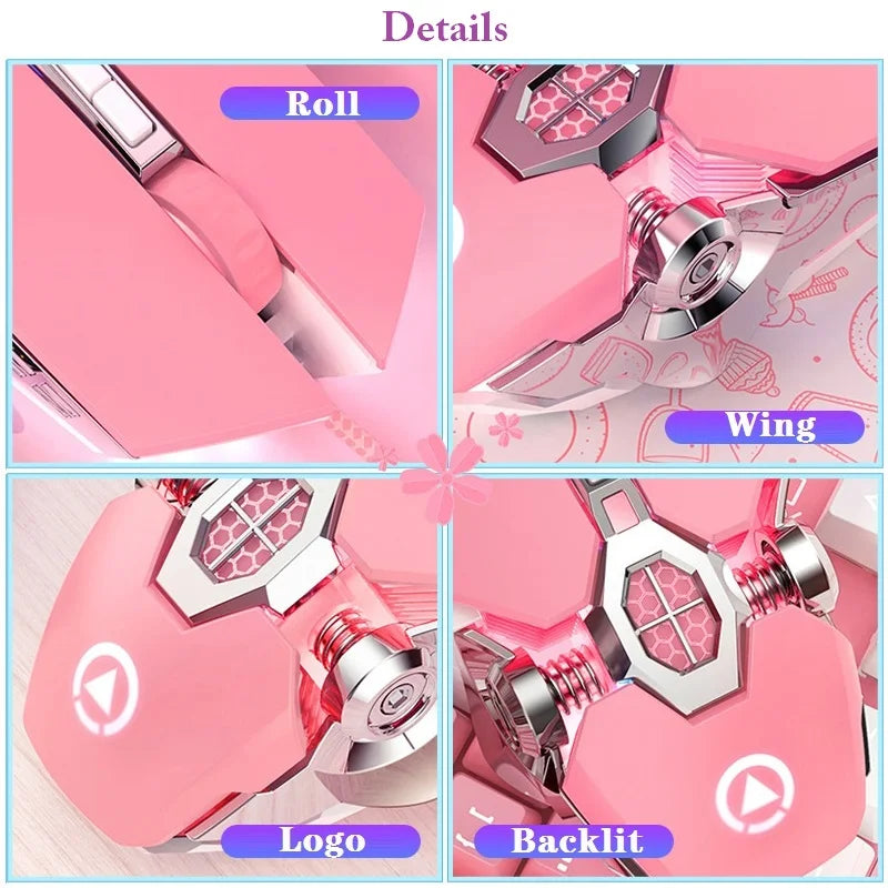 G30s Pink Mouse with RGB Backlit Light  Silence Click Wired Mice for PC