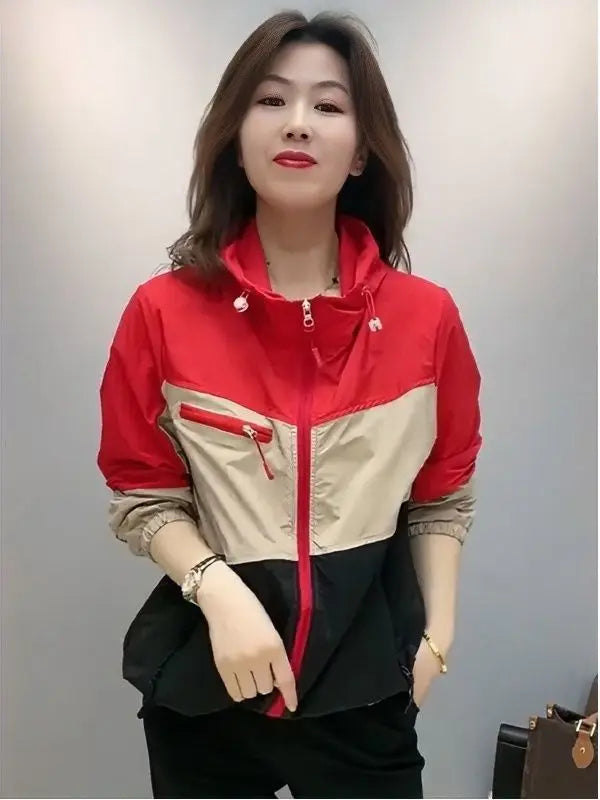 Fashionable Color-blocking Breathable Protective Clothing for Women in Summer New Korean Version Loose Casual Style Thin