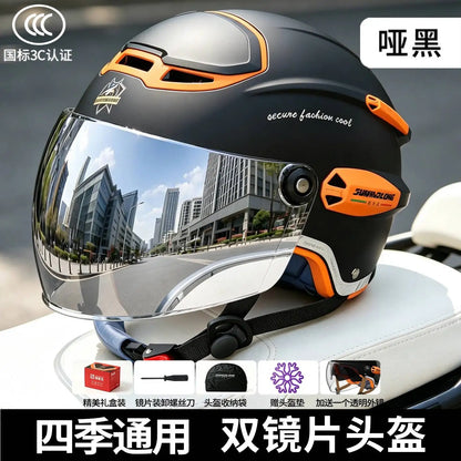 All-Season Electric Motorcycle For Men And Women, Sun Protection Riding Half Helmet, Scooter Three-Quarter Retro Safety Helmet