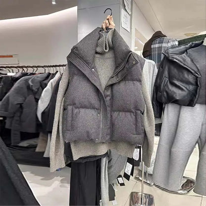 2025 Korea Chic Streetwear Personalized Vest Short Parkas Casual Elegant Coat Advanced High Street Moda All-match Women Jacket