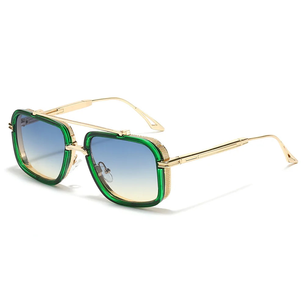 Large Square Sunglasses Men Steampunk Style Metal Pilot Sun Glasses Luxury Designer Brand Eyewear Fashion Shades Double Beam