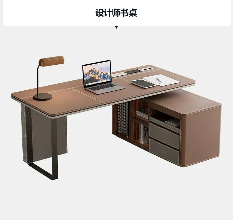 Office Desk Minimalist Design Boss Computer Desk Office Furniture Modern Simple Saddle Leather Desk Light Luxury Home Study