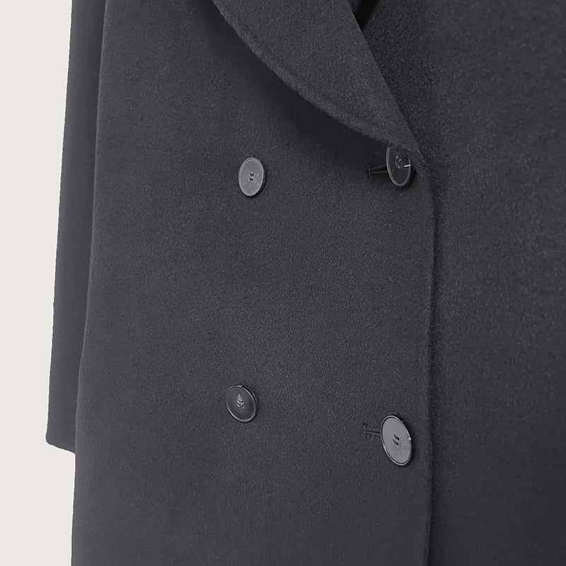 Naizaiga 90% WOOL 10% CASHMERE  Loose double-breasted tweed coat fall  winter classic wool blend black Women coat jacket  MPH1