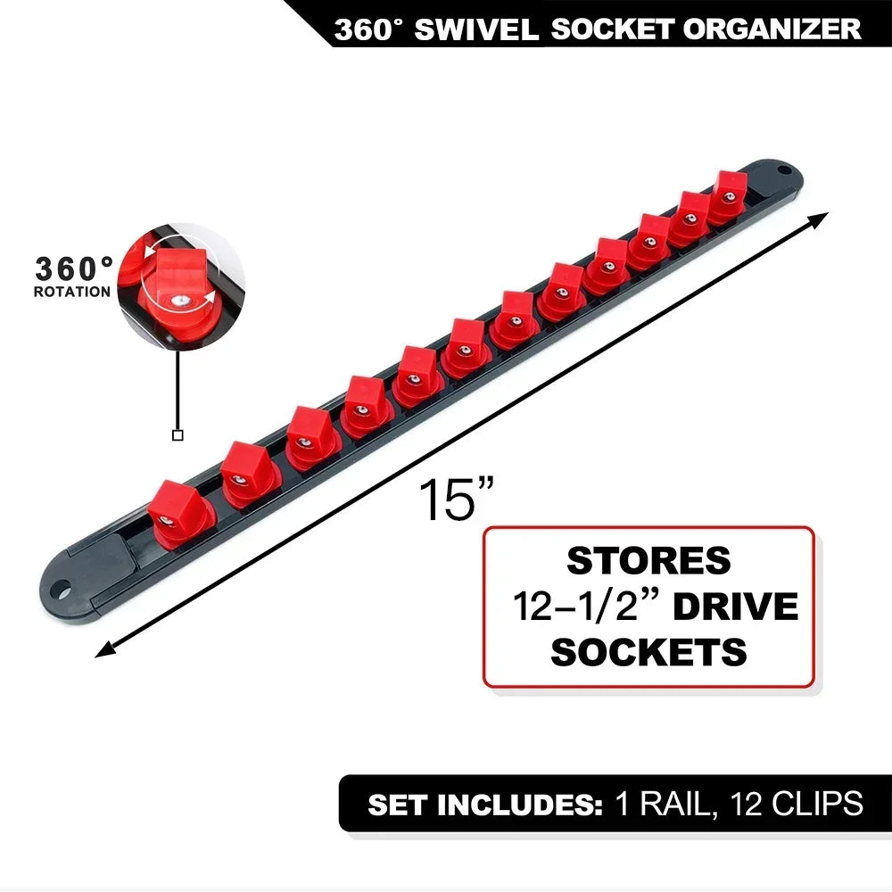 ABS Socket Organizer, 1/4-Inch 3/8-Inch 1/2-Inch, 360° Swivel Premium Quality Socket Holders