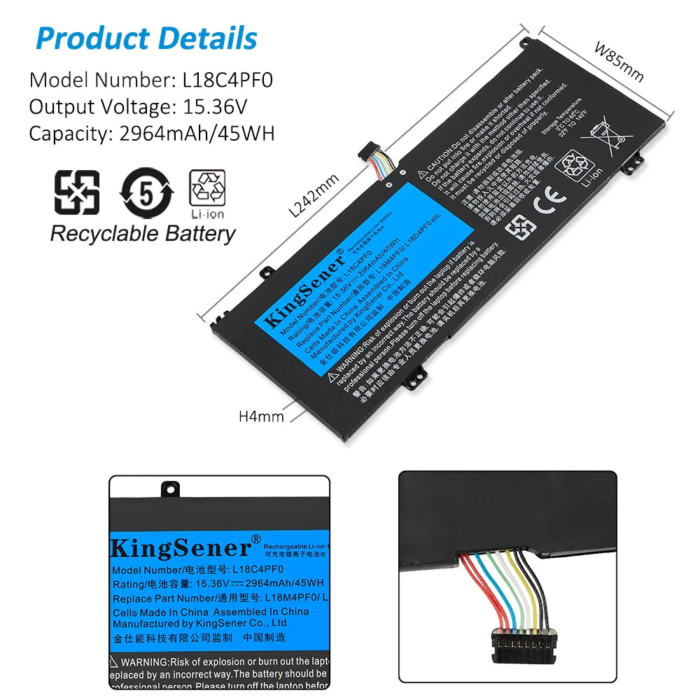 KingSener L18C4PF0 L18M4PF0 L18D4PF0 Laptop Battery For Lenovo ThinkBook 13s 14s 13s-IWL 13s-20R90071GE 14s-IWL 14s-20rm0009us