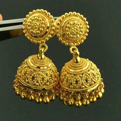 Vintage Brass Golden-plated Earrings Handmade Earrings Bohemian Style Earrings Bell Earrings Bead Earrings Pendant Earrings