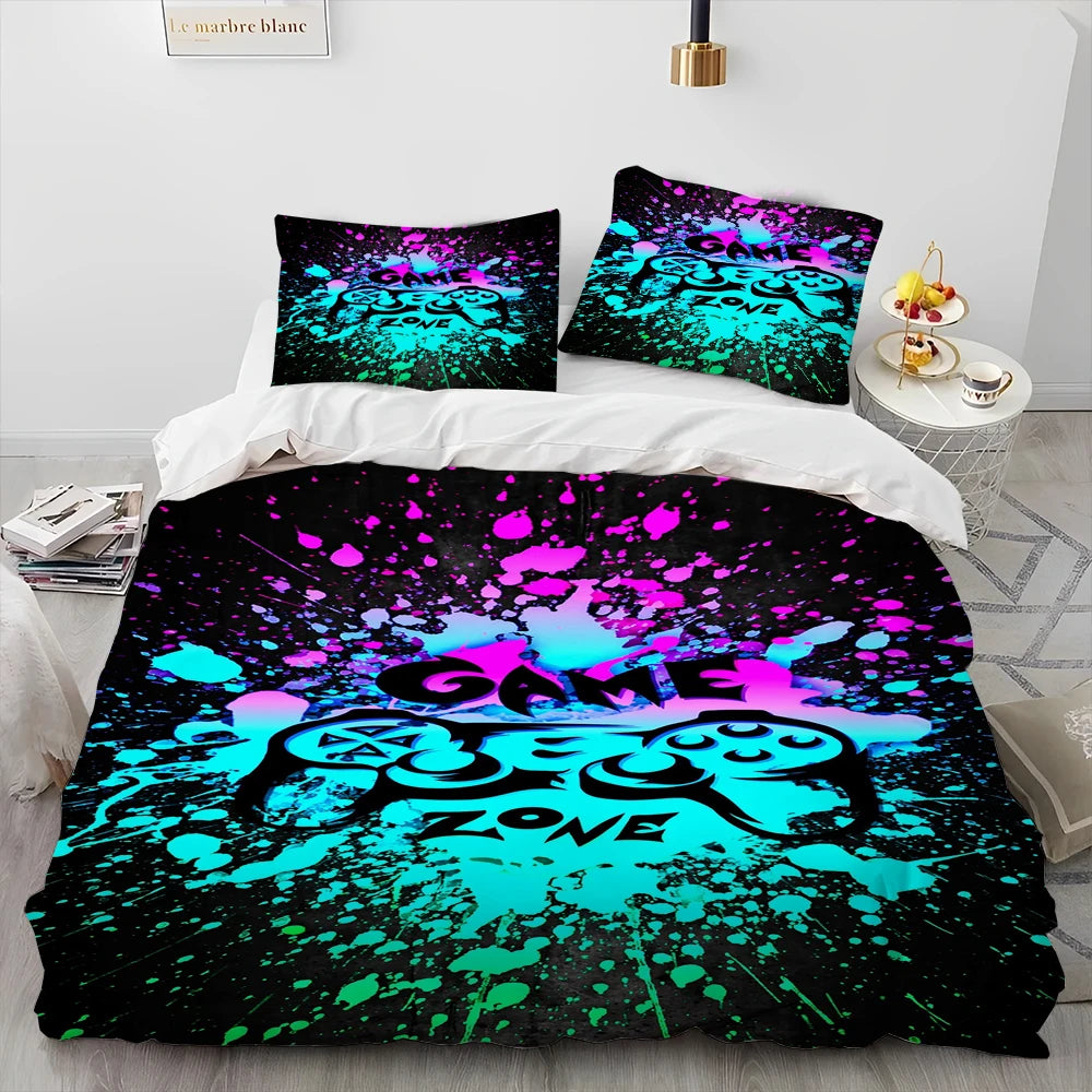 Cartoon Gamer Game Controller Comforter Bedding Set,Duvet Cover Bed Set Quilt Cover Pillowcase,King Queen Size Bedding Set Child