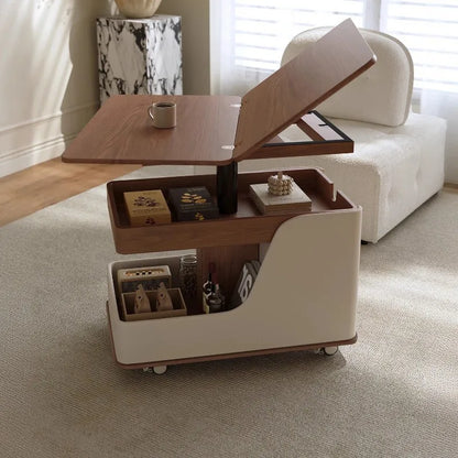 Coffee table liftable rock slab side table living room sofa side cabinet movable cart multi-function movable lifting coffee tabl