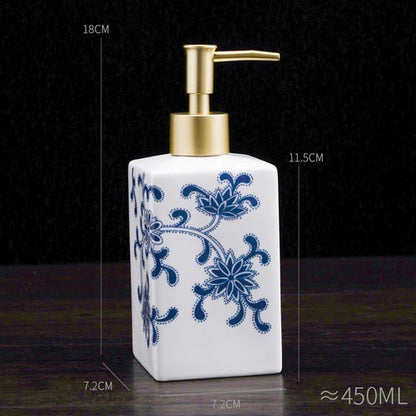 Blue and White Storage Bottle Bathroom Accessories Ceramic Soap Container Wash Table Soap Shampoo Cosmetic Storage Bottle 300ml