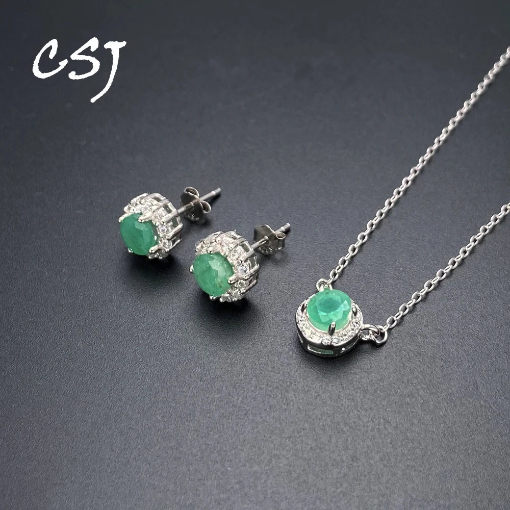 Elegant Natural Emerald Jewelry Sets Sterling 925 Silver Gemstone 5mm Fine Jewelry for Women Party Wedding Fine Jewelry Gift
