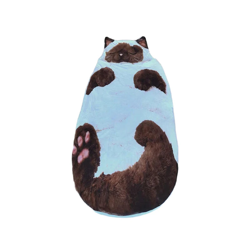 Cartoon Flat Cat Print Washable Sleeping Bag Home  Outdoor Camping Picnic Portable Multi-purpose Blanket Cute Accessories Gifts