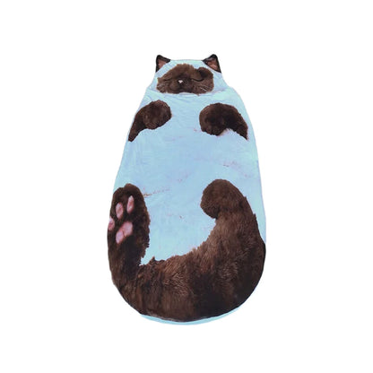 Cartoon Flat Cat Print Washable Sleeping Bag Home  Outdoor Camping Picnic Portable Multi-purpose Blanket Cute Accessories Gifts