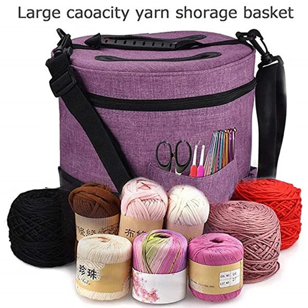 Knitting Tool Storage Bag Yarn Crochet Organizer Tote Bag Large Capacity Portable with Front Yarn Needles Hooks Pocket