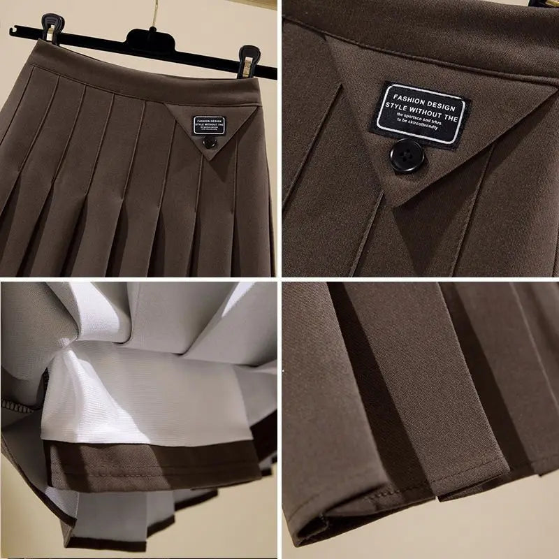 Korean Fashion Autumn New Women's Solid Pleated Zipper Simplicity Preppy Style Chic High Waist Short Slim A-line Pleated Skirt