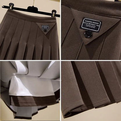 Korean Fashion Autumn New Women's Solid Pleated Zipper Simplicity Preppy Style Chic High Waist Short Slim A-line Pleated Skirt