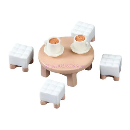 R6FD Dollhouses Living Room Furniture Sofa Set with Coffee Cup and Table Display Props