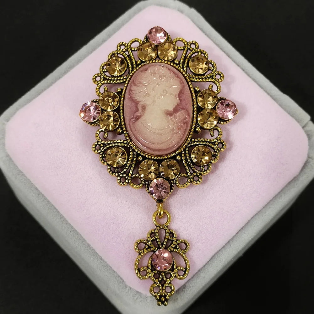 SHMIK Vintage Palace Style Relief Beauty Pendant Crystal Badges Brooch For Women Elegant Retro Middle Design Pin Jewelry