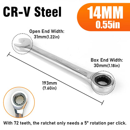 72-tooth ratchet wrench, 6-17mm adjustable range, reversible dual-head open-end wrench, perfect for auto and bicycle maintenance