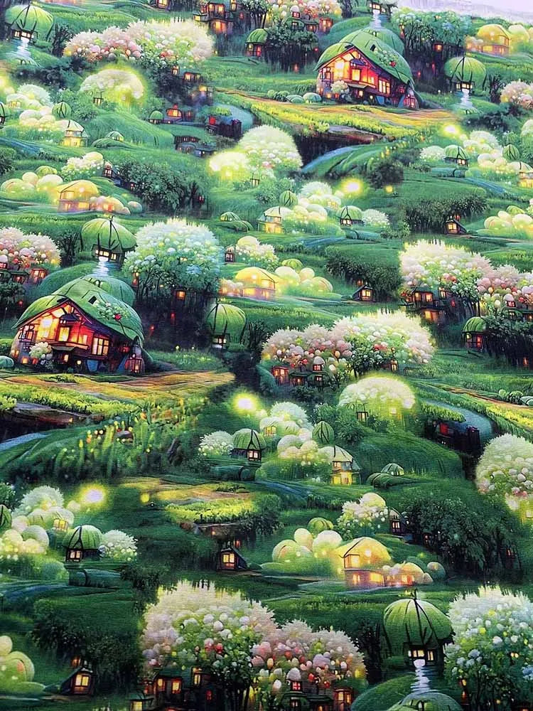 Cotton Fabric Digital Printing HD Fairy Tale Dream House Elf for DIY Handmade Sewing Clothes Bags Dresses by Half Meter
