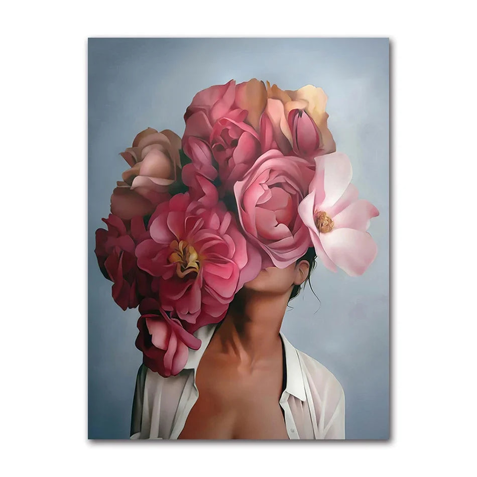 Decorative Painting Living Room Home Decoration Flowers Feathers Woman Abstract Canvas Painting Wall Art Print Poster Picture