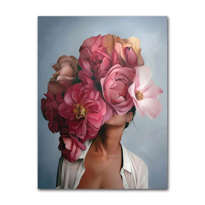 Decorative Painting Living Room Home Decoration Flowers Feathers Woman Abstract Canvas Painting Wall Art Print Poster Picture