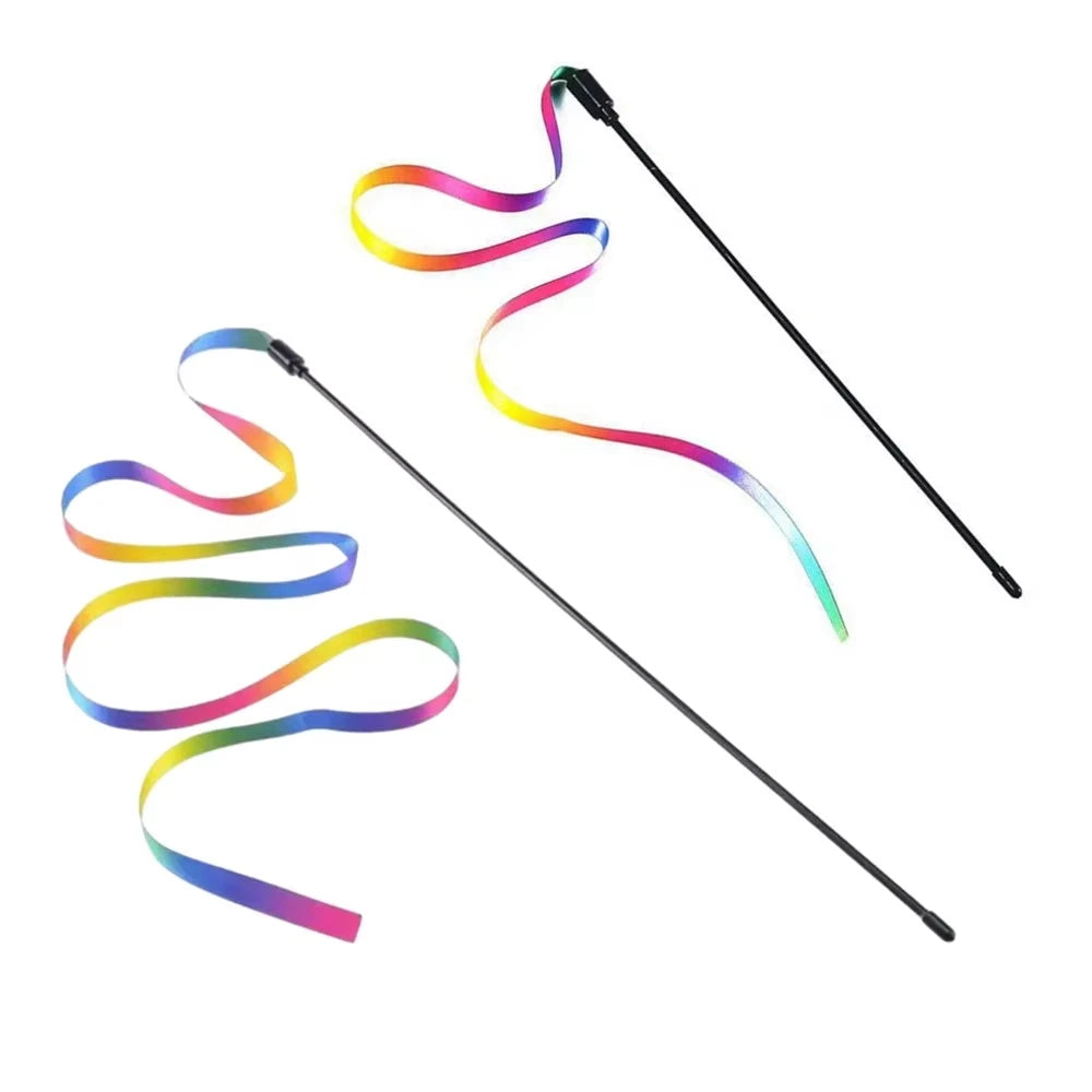 Interactive Coloured Ribbon Cat Toys Teasing Catd Stick Satin Ribbon Cat Stick Toys Kitten Playing Teaser Wand Toy Pet Supplies