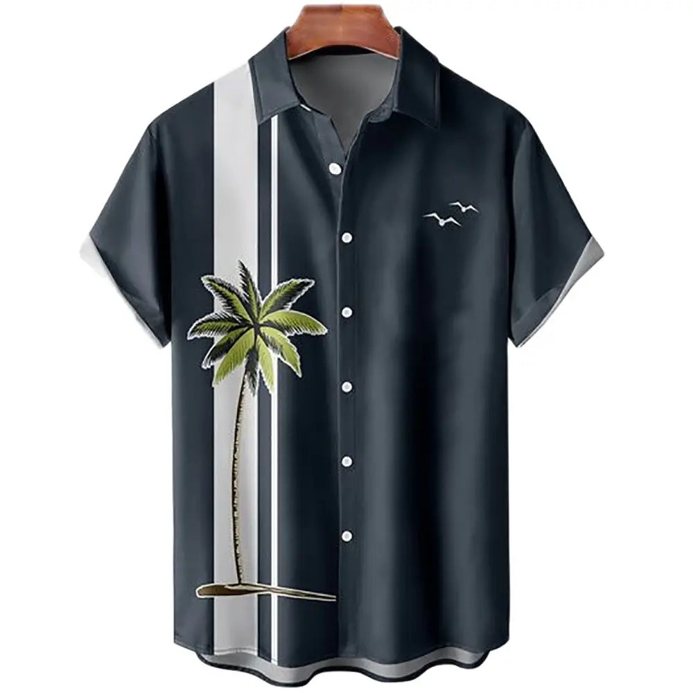 Hawaiian Shirt Men Summer 3d Coconut Tree Printed Holiday Short Sleeve Tops Tee Oversized Blouse Casual Dress