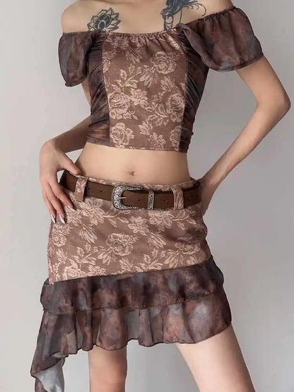 Y2K subculture retro engraved waist belt women's rose pattern brown pants beltmei niche design sense leather belt