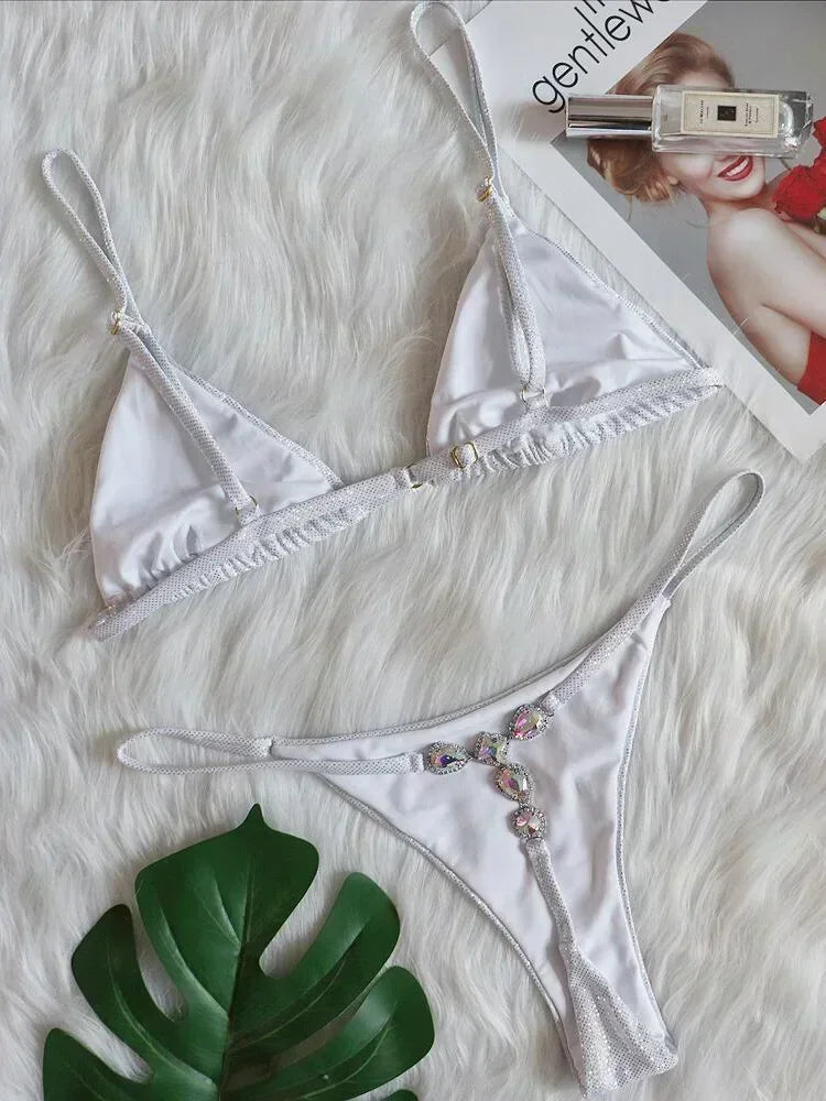 Halter Crystal Rhinestone Diamond Bikini 2025 Female Swimsuit Women Swimwear Two Pieces Bikini set Brazilian Bathing Suit Swim