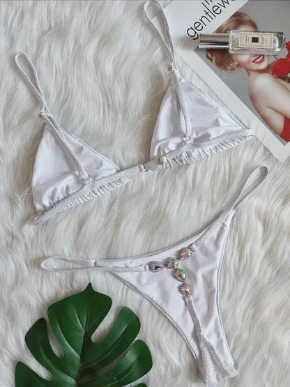 Halter Crystal Rhinestone Diamond Bikini 2025 Female Swimsuit Women Swimwear Two Pieces Bikini set Brazilian Bathing Suit Swim