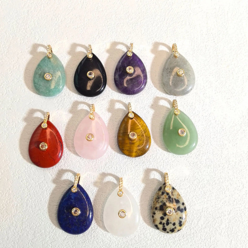 1pc Natural Stone Pendant Water Drop Shape Amethyst Tiger Eye Charms Fit DIY Accessries Jewelry Making