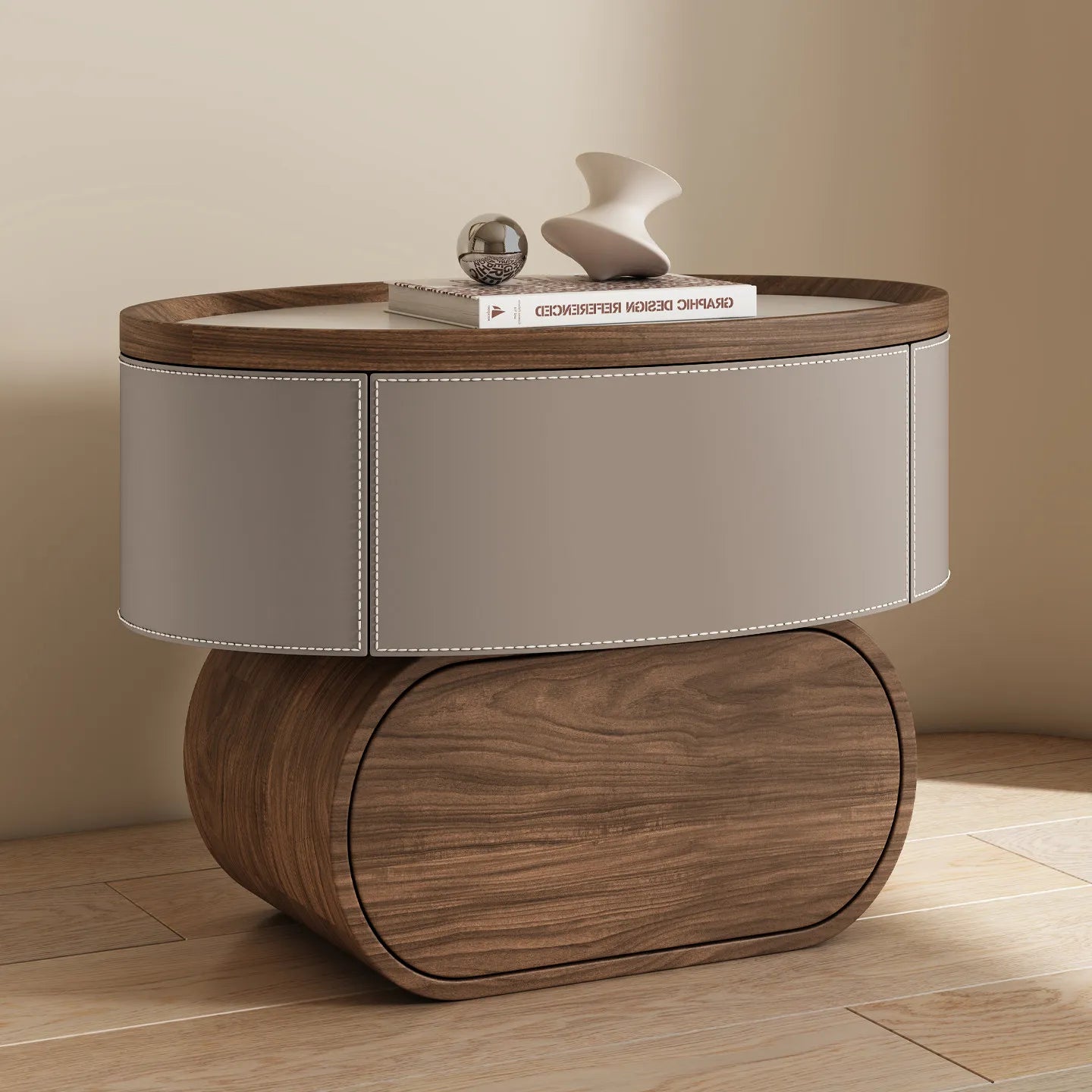 Solid Wood Saddle Leather Bedside Table Design Furniture Living Room Storage Cabinet Bedroom With Drawers Nightstands