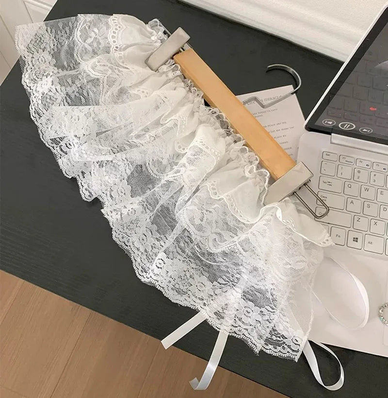 New Trendy Women Y2K Korean Lace Mini Layered Skirt Streetwear Lace Up Ruffles Summer Harajuku High Waist Pleated Skirts Clothes