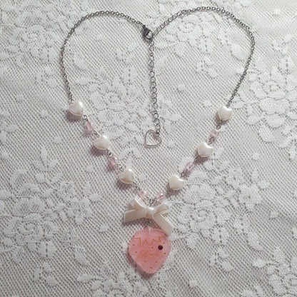 Handmade heart shaped necklace sweet Lolita strawberry pendant necklace lovely necklace charm necklace necklace for women y2k