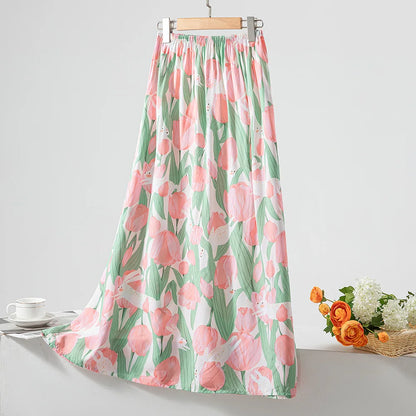 New 2024 Elegant Women Tulle Skirt Korean Fashion Boho Floral A Line Ladies Pleated Skirt Summer Chic High Waist Party Vestidos
