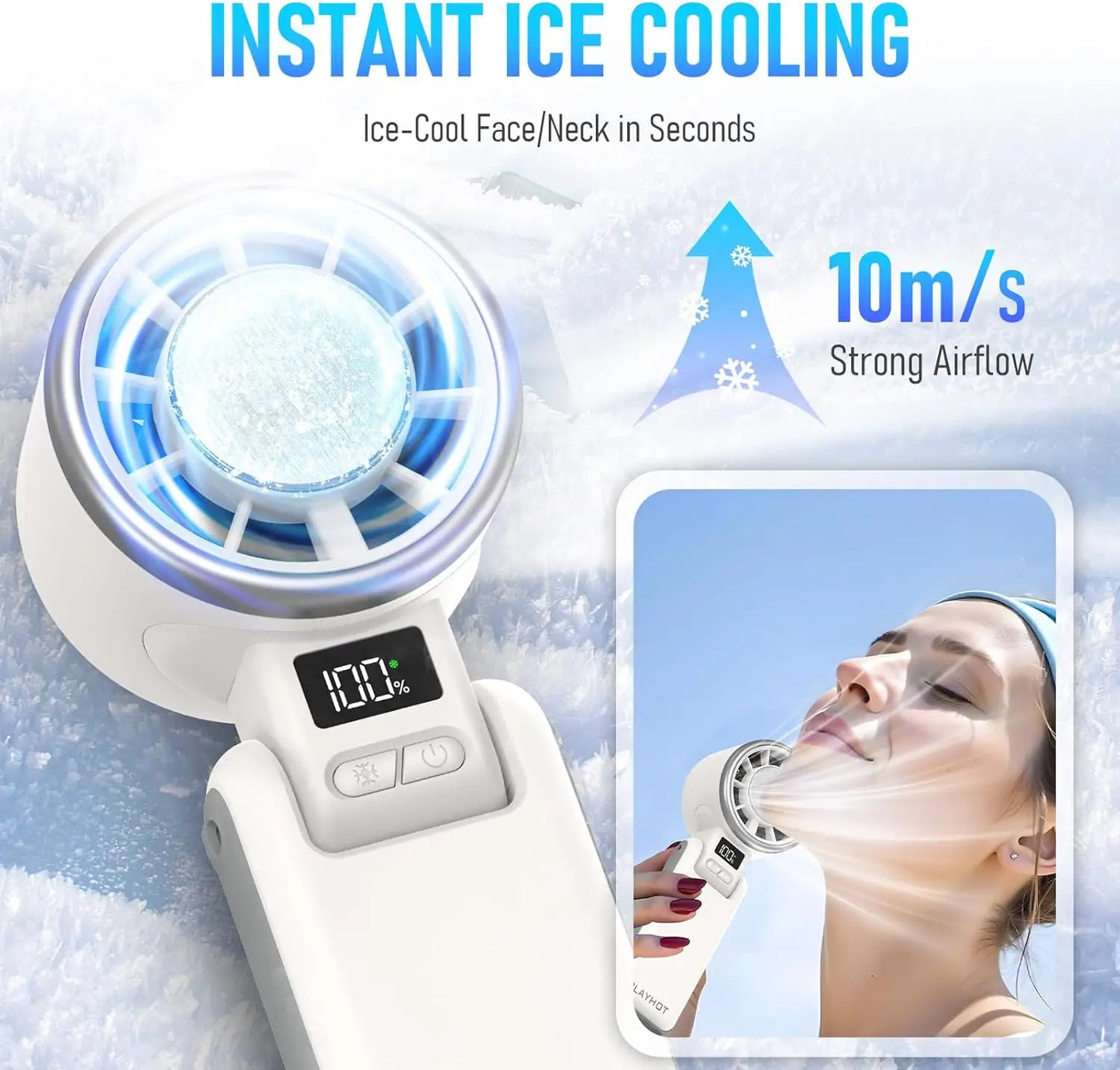 Portable Fan: 60°F Ice Cooling, Up to 12Hrs Runtime, 25550RPM Powerful Motor, 5 Speeds, Hand/Neck/Desk 3-in-1, Rechargeable