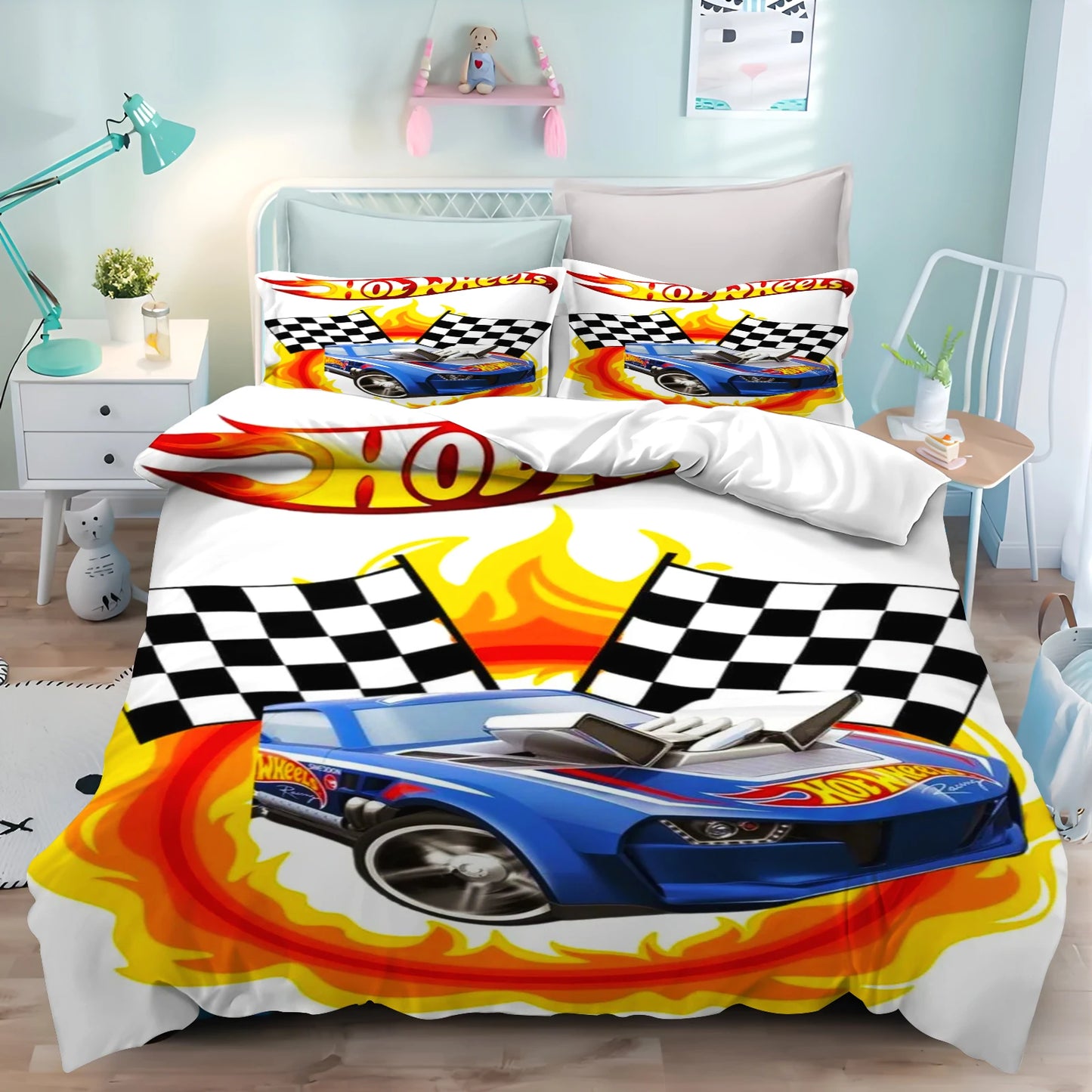 Cartoon Duvet Cover Hot-wheel Home Pillowcase Set Adult Bedroom Children Comforter Bedding
