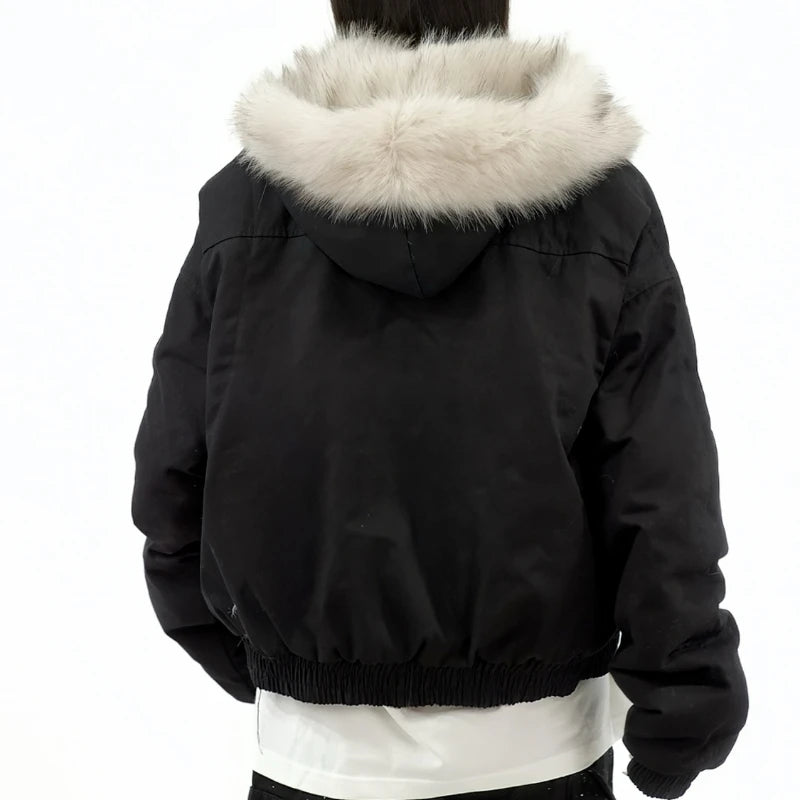 winter new American retro wool collar thickened cotton jacket for men and women same style workwear fashion zipper hoodie jacket