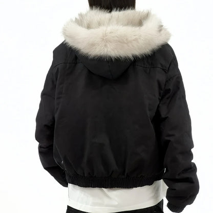 winter new American retro wool collar thickened cotton jacket for men and women same style workwear fashion zipper hoodie jacket