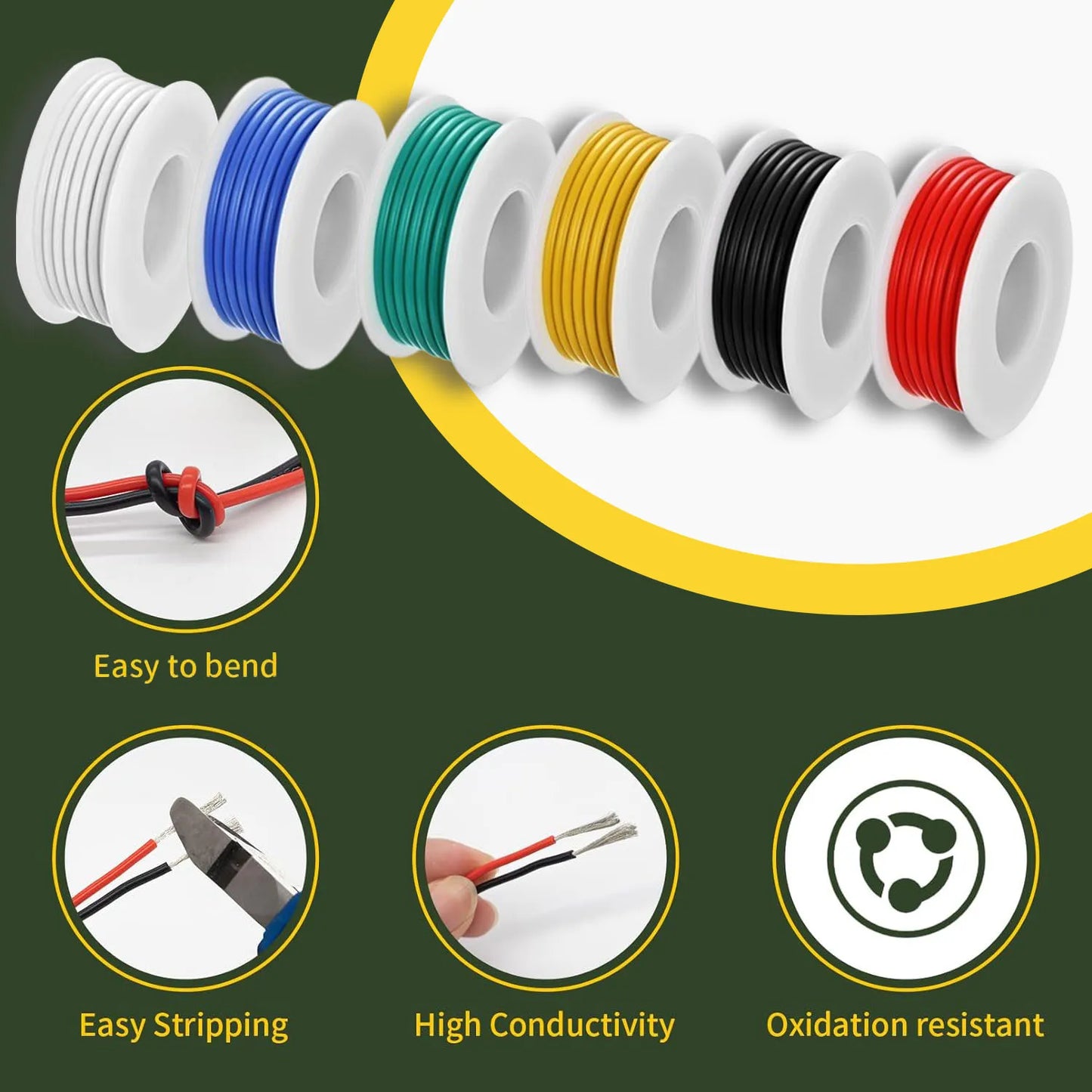 16/18/20/22/24/26/28 AWG Electric Wire, 6 Colors Stranded Tinned Copper Flexible Silicone Hookup Wire Kit for Electrical DIY/Car