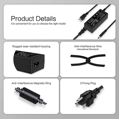 65W AC Adapter for Dell Latitude 3540 3440 3420 3520 3430 3320 3340 Business Laptop Charger 4.5mm Tip with Power Supply Cord