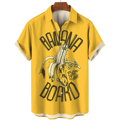 Fruit Banana Cherries 3D Printed Graphic Shirts For Men Clothes Fashion Hawaiian Lapel Blouse Casual Streetwear Lapel Blouse Top