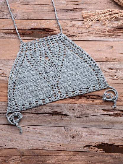 Sexy Crochet Bikinis Sets Handmade Knitted Cotton Swimwear Swimsuit Top + Bottom Bandage Women Sexy Beachwear Biquinis