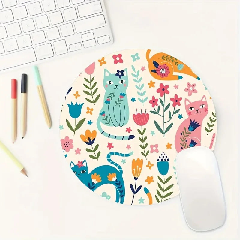 Cartoon cat mouse pad, round non-slip rubber mouse pad, suitable for office computers, laptops office supplies  mouse pad anime