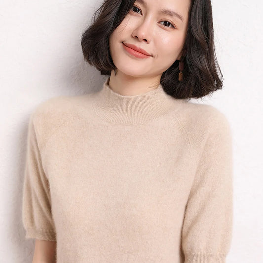 Hot Sale 100% Cashmere Women's Sweaters And Pullovers Autumn Female Casual Clothing Short Sleeve Soft Jumper Tops Spring