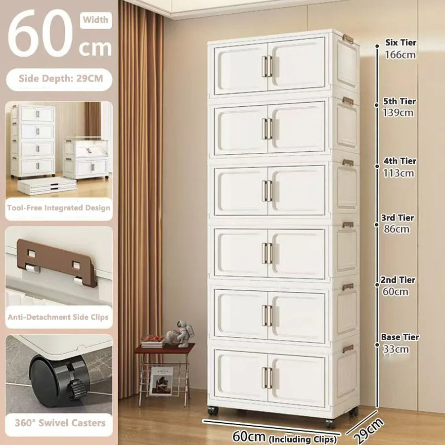 Folding Storage Cabinet with Drawers Home Organization Kitchen Bathroom Bedroom Multi-Functional Compact Closet Space Saver