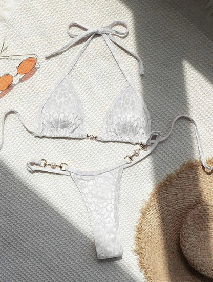 Sexy Leopard Velvet Bikini Mini Micro Thong Bikinis Women Swimwear Female Swimsuit Two-piece Bikini Set Halter Bathing Suit Swim
